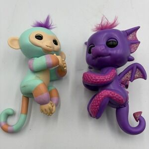 Lot Of 2 Fingerling Monkey And Dragon Interactive Electronic Toys Purple Green